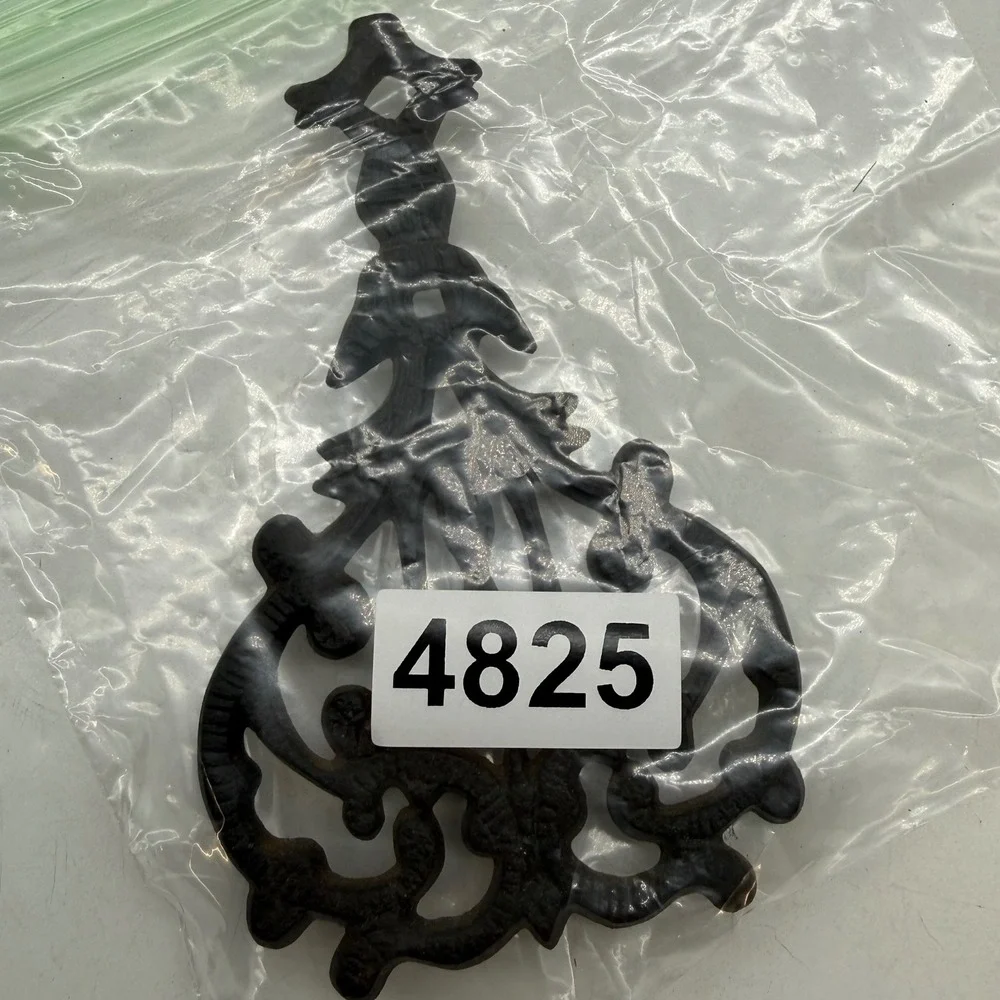 Wilton Cast Iron Trivet Lyre Heart Scroll Design Black Three Legged Vintage